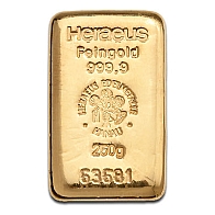 250 Gram Heraeus Gold Bar 