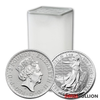 Tube of 25 x 1 Ounce 2021 Silver British Britannia Coin